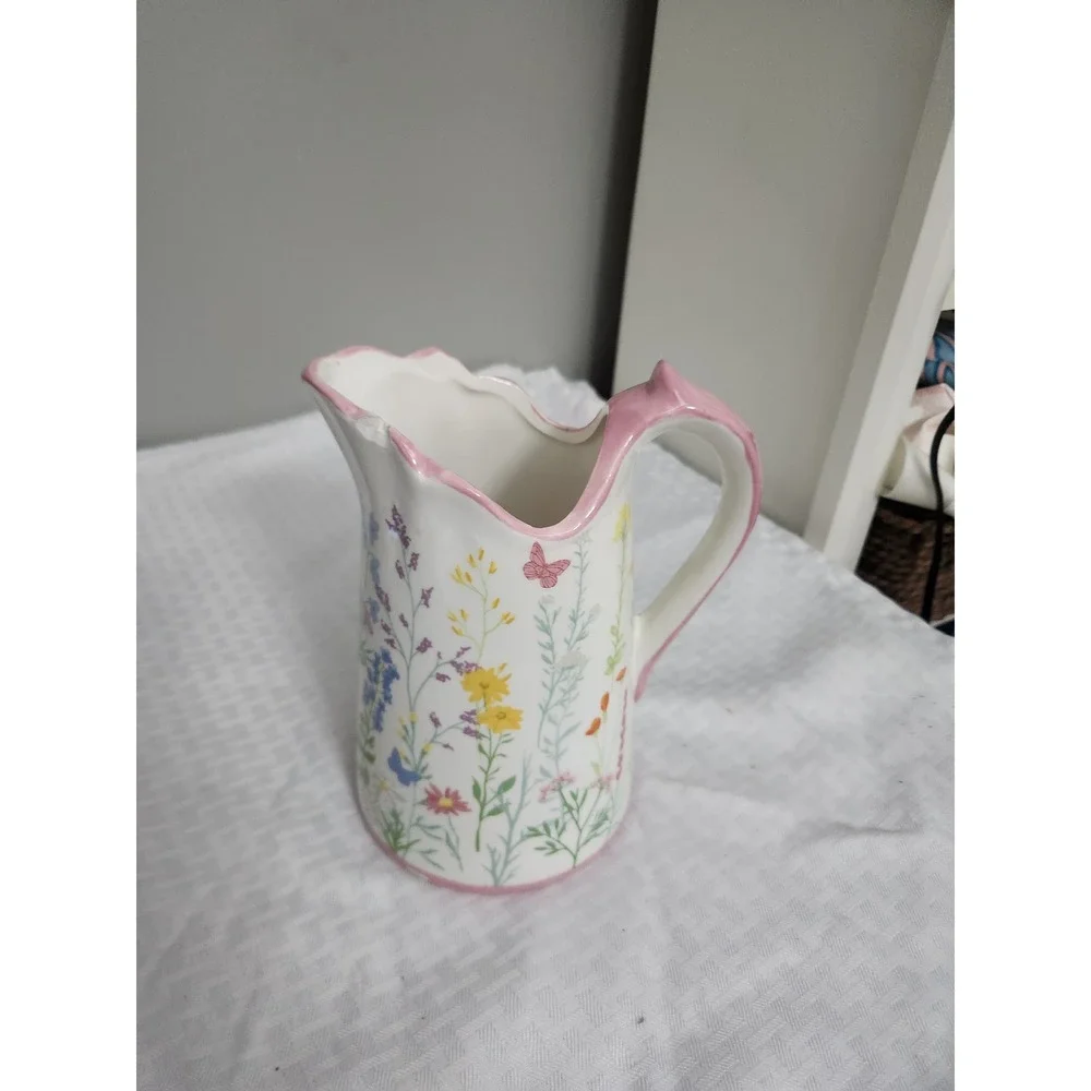 Dolly Parton Ceramic Pitcher Wildflower Butterfly Pink White Dolomite 5339142
